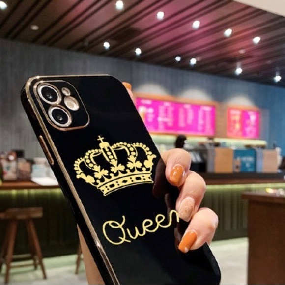 NIB Black and Gold Queen IPhone 13 Crown Pattern Electroplated Phone Case - Picture 2 of 8
